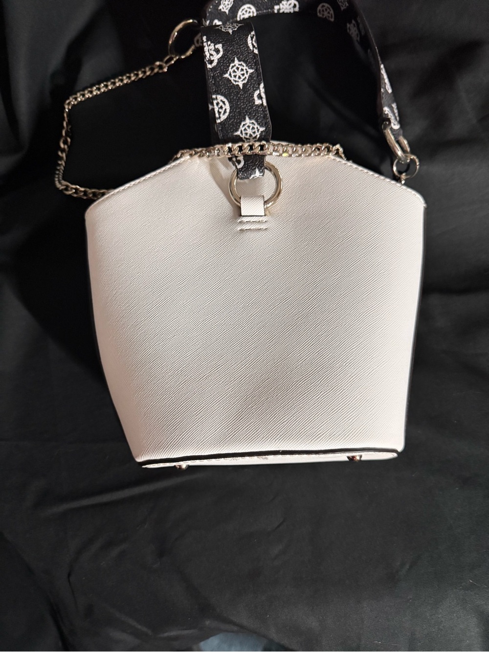 Guess White Structured Crossbody with Chain and Logo Strap